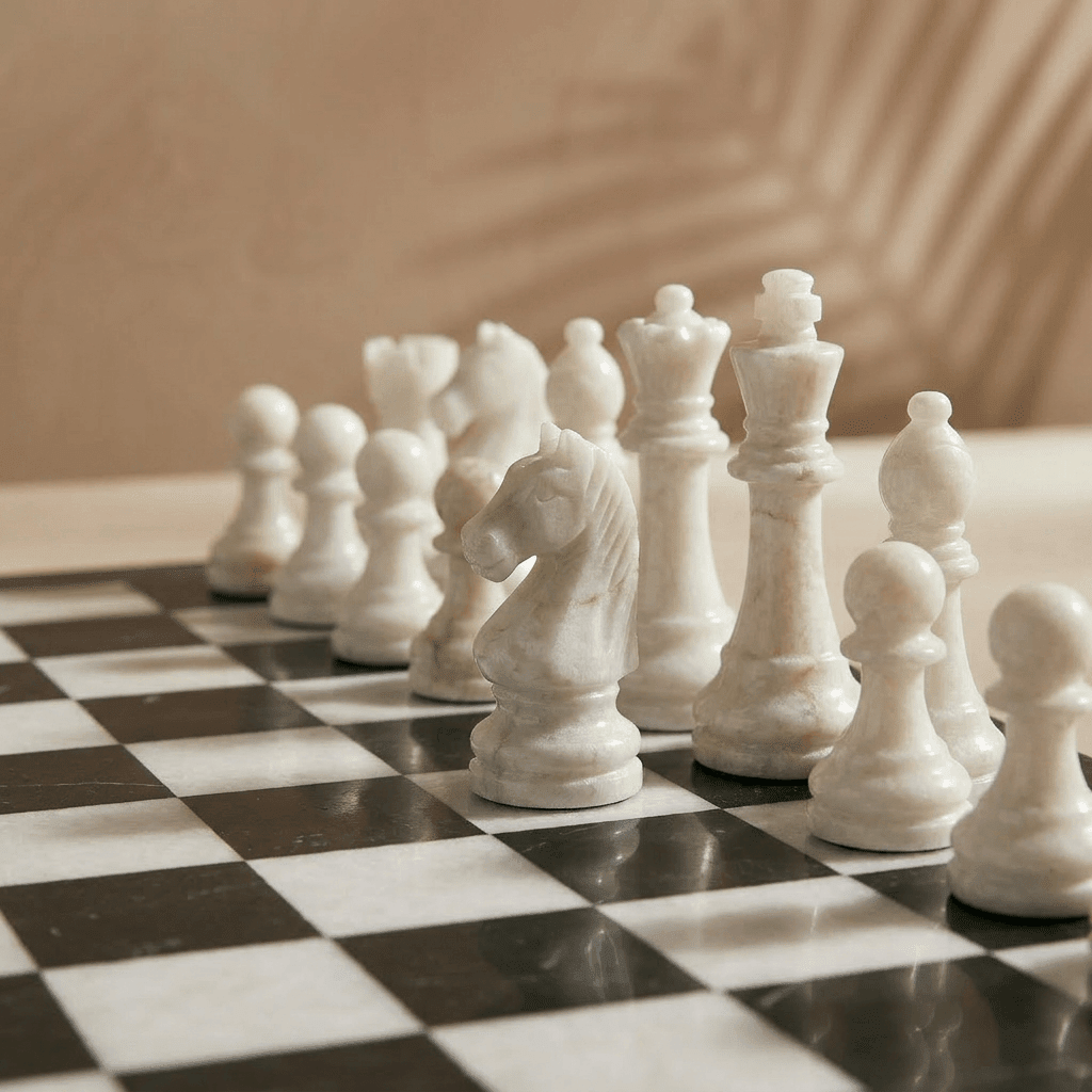 Marble Chess Set with Storage Case - Black and White - Marble Cultures
