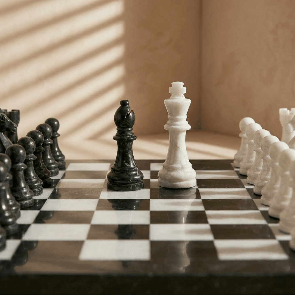 Marble Chess Set with Storage Case - Black and White - Marble Cultures