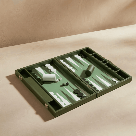 Leather Backgammon Set - Green and White - Marble Cultures