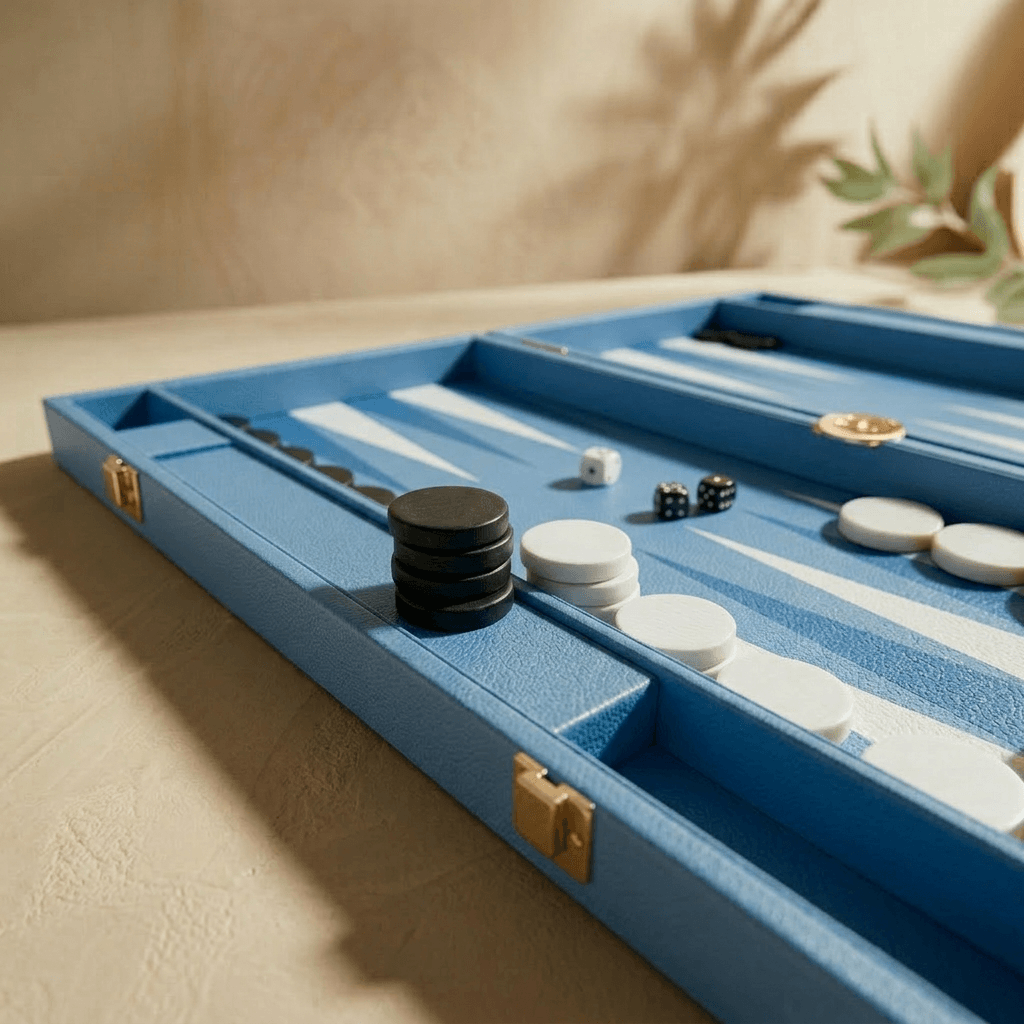 Leather Backgammon Set - Blue And Black - Marble Cultures