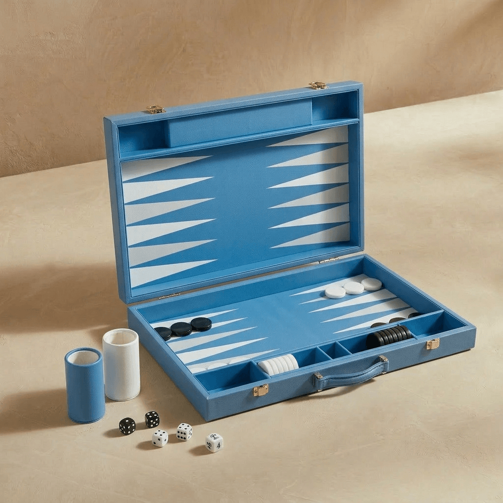 Leather Backgammon Set - Blue And Black - Marble Cultures