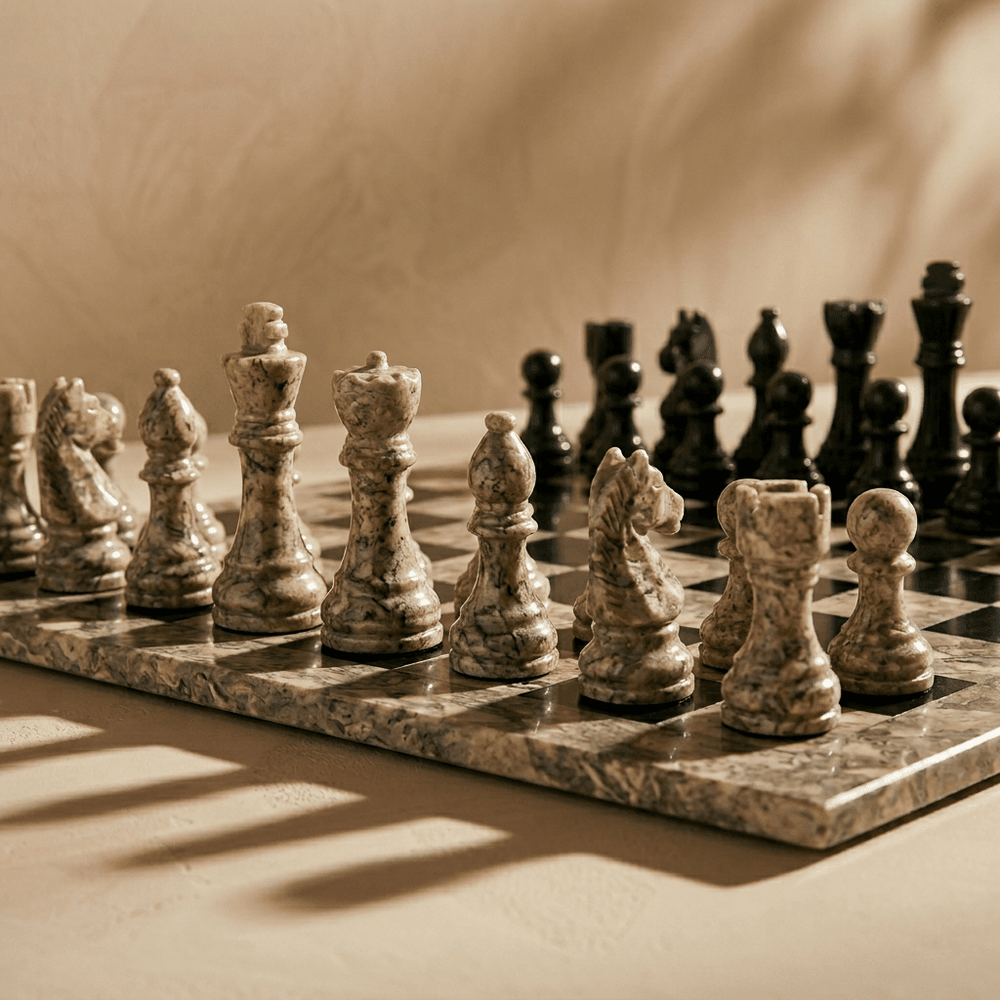 Marble Chess Set with Storage Case - Oceanic and Black