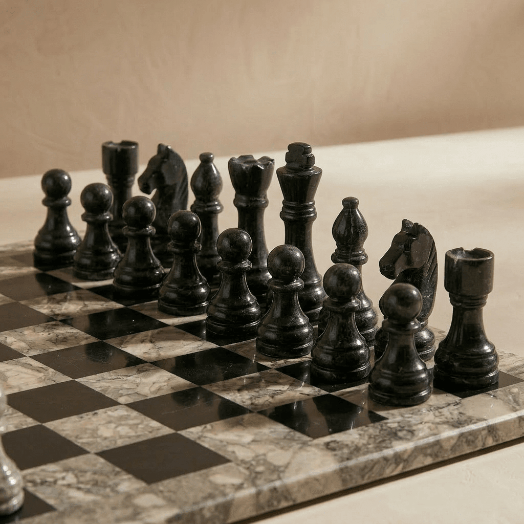 Marble Chess Set with Storage Case - Oceanic and Black - Marble Cultures