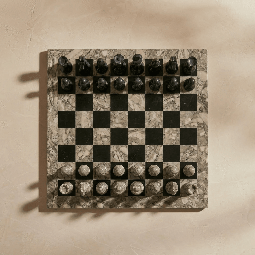 Marble Chess Set with Storage Case - Oceanic and Black - Marble Cultures