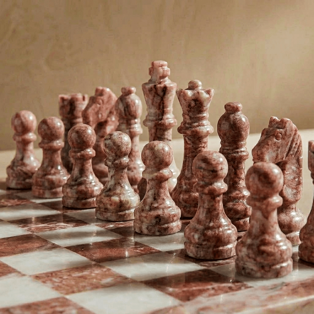 Marble Chess Set with Storage Case - Pink and White - Marble Cultures