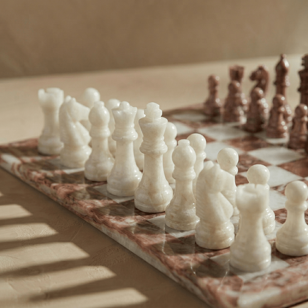 Marble Chess Set with Storage Case - Pink and White - Marble Cultures