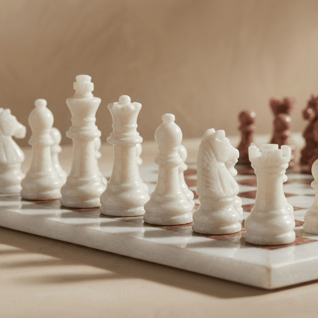 Marble Chess Set with Storage Case - White and Pink - Marble Cultures