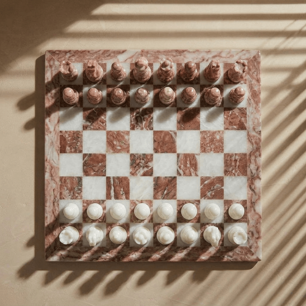 Marble Chess Set with Storage Case - Pink and White - Marble Cultures