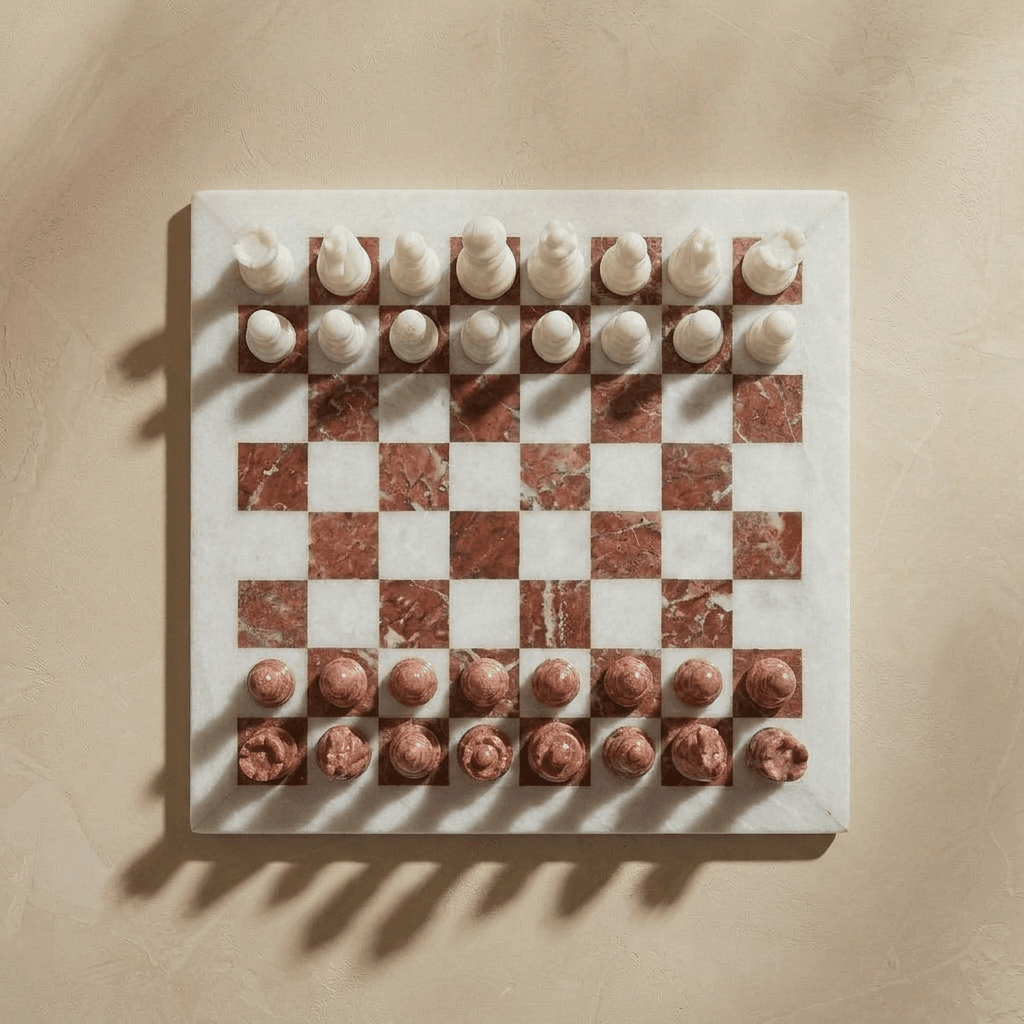 Marble Chess Set with Storage Case - White and Pink - Marble Cultures