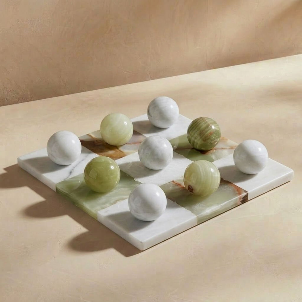Italian Marble Tic Tac Toe Set (Green Onyx and White) - Marble Cultures