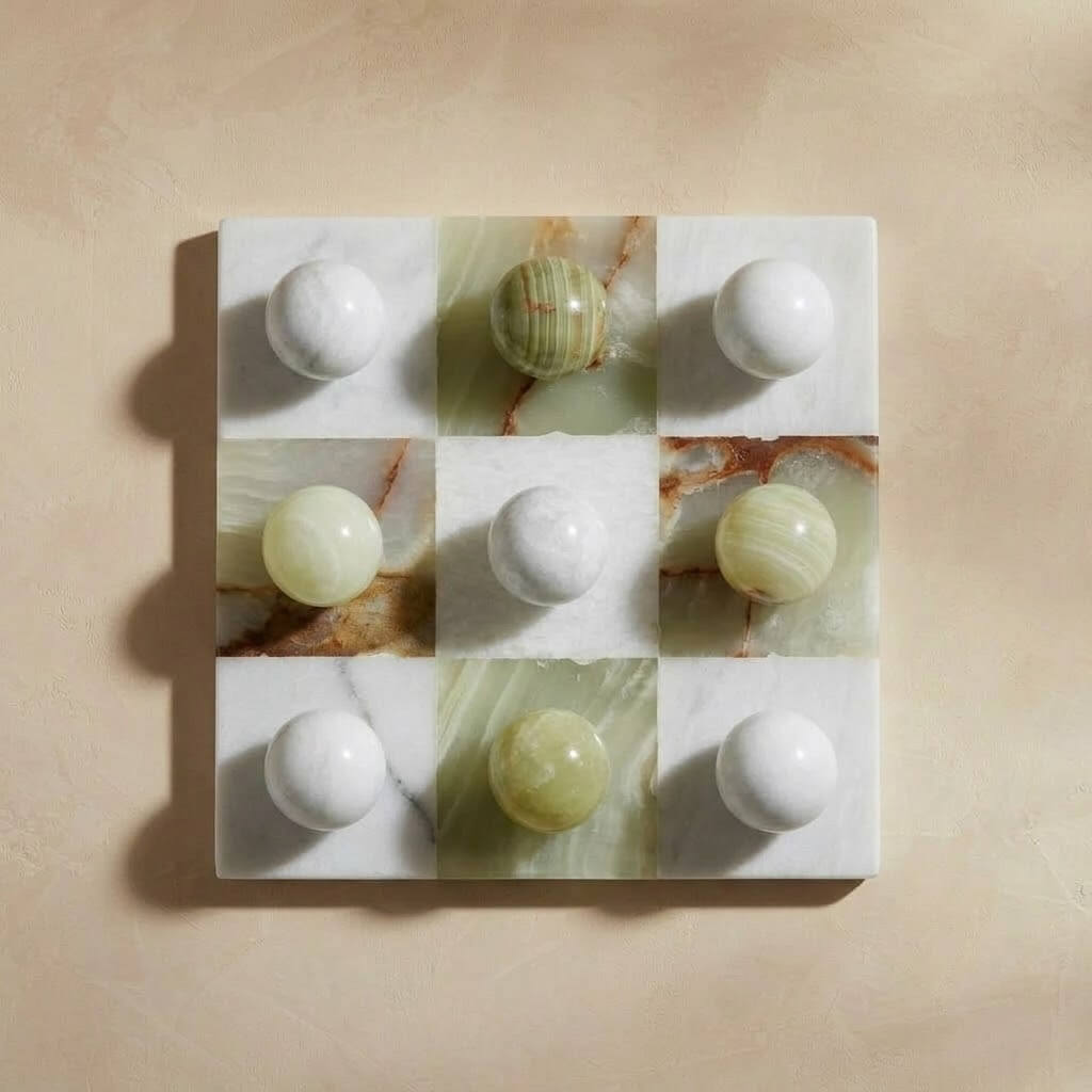 Italian Marble Tic Tac Toe Set (Green Onyx and White) - Marble Cultures