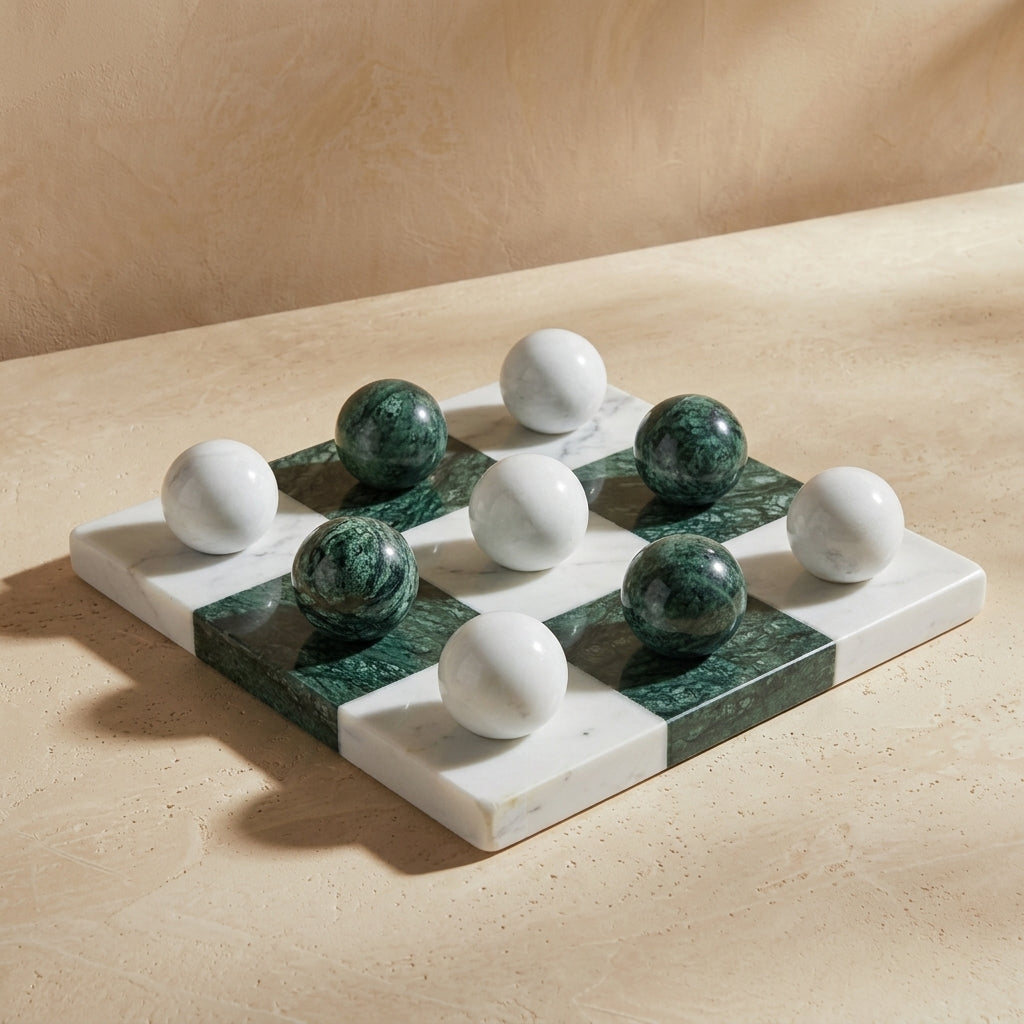 Italian Marble Tic Tac Toe Set (Jungle Green and White)