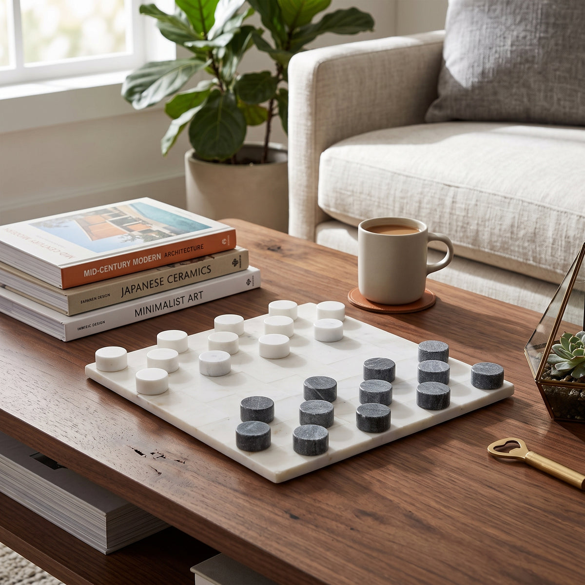 Stone Checkers Set - White Carrara - Marble Cultures