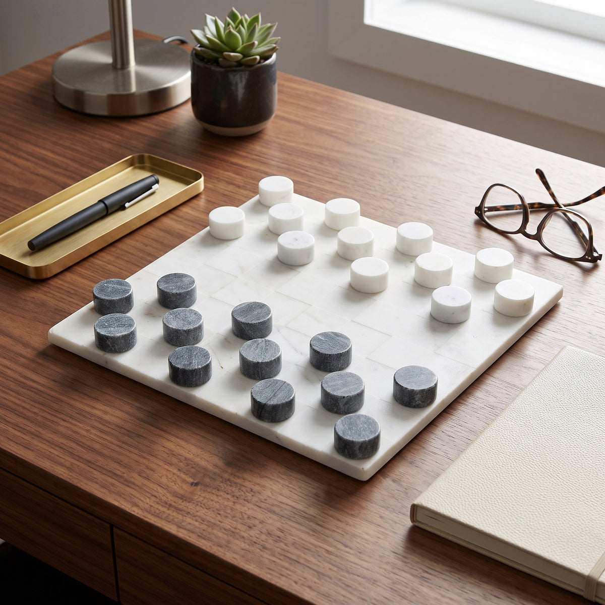 Stone Checkers Set - White Carrara - Marble Cultures