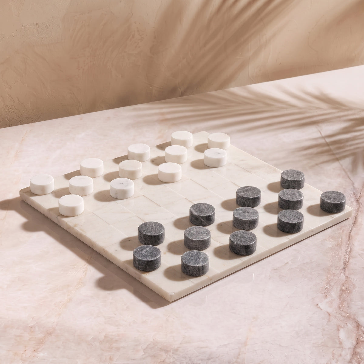 Stone Checkers Set - White Carrara - Marble Cultures