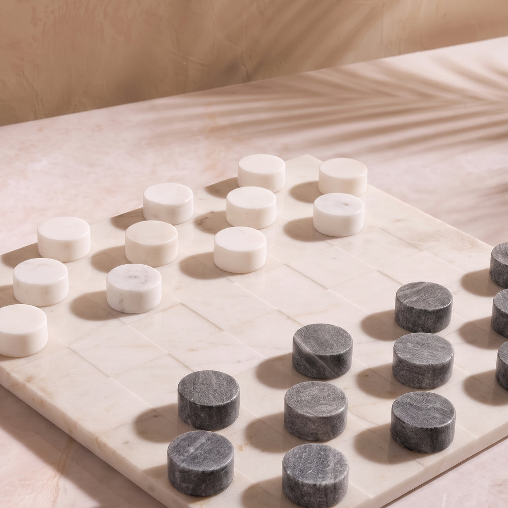 Stone Checkers Set - White Carrara - Marble Cultures
