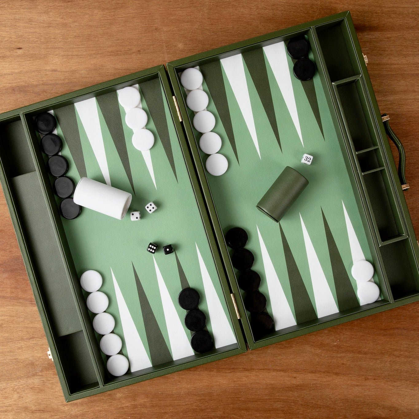 Leather Backgammon Set - Green and White - Marble Cultures