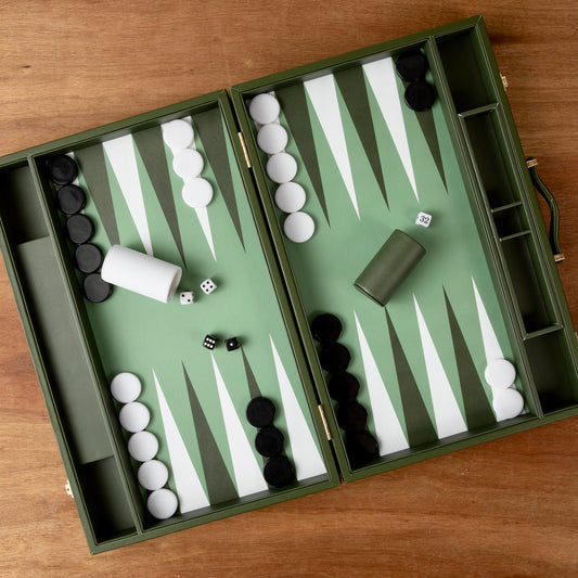 Leather Backgammon Set - Green and White