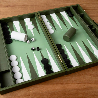 Leather Backgammon Set - Green and White