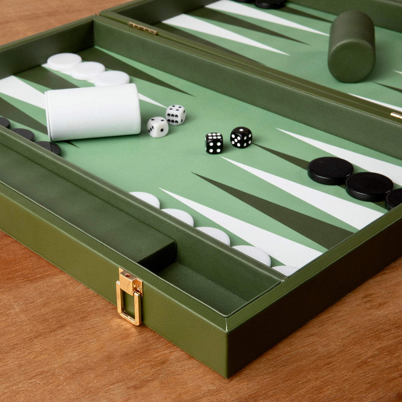 Leather Backgammon Set - Green and White