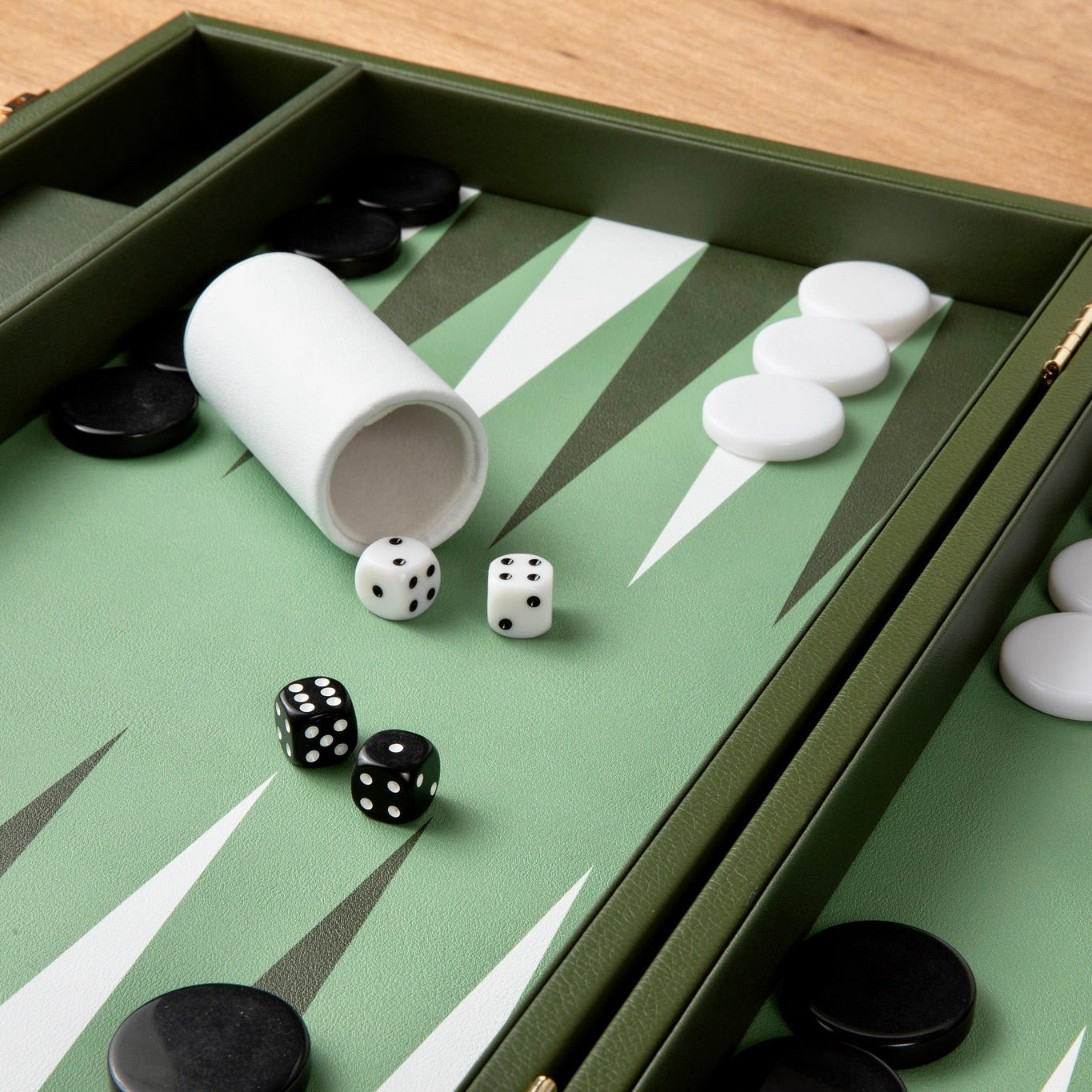 Leather Backgammon Set - Green and White - Marble Cultures