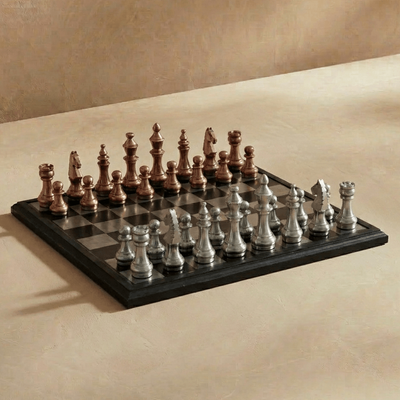Modern Rustic Metallic Chess Set - Copper and Silver Chess Set