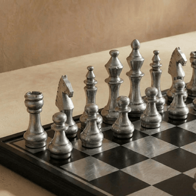 Modern Rustic Metallic Chess Set - Copper and Silver Chess Set