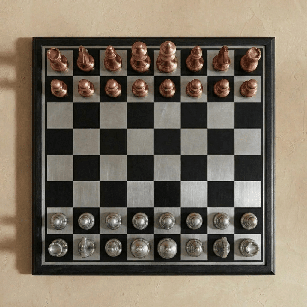 Modern Rustic Metallic Chess Set - Copper and Silver Chess Set - Marble Cultures