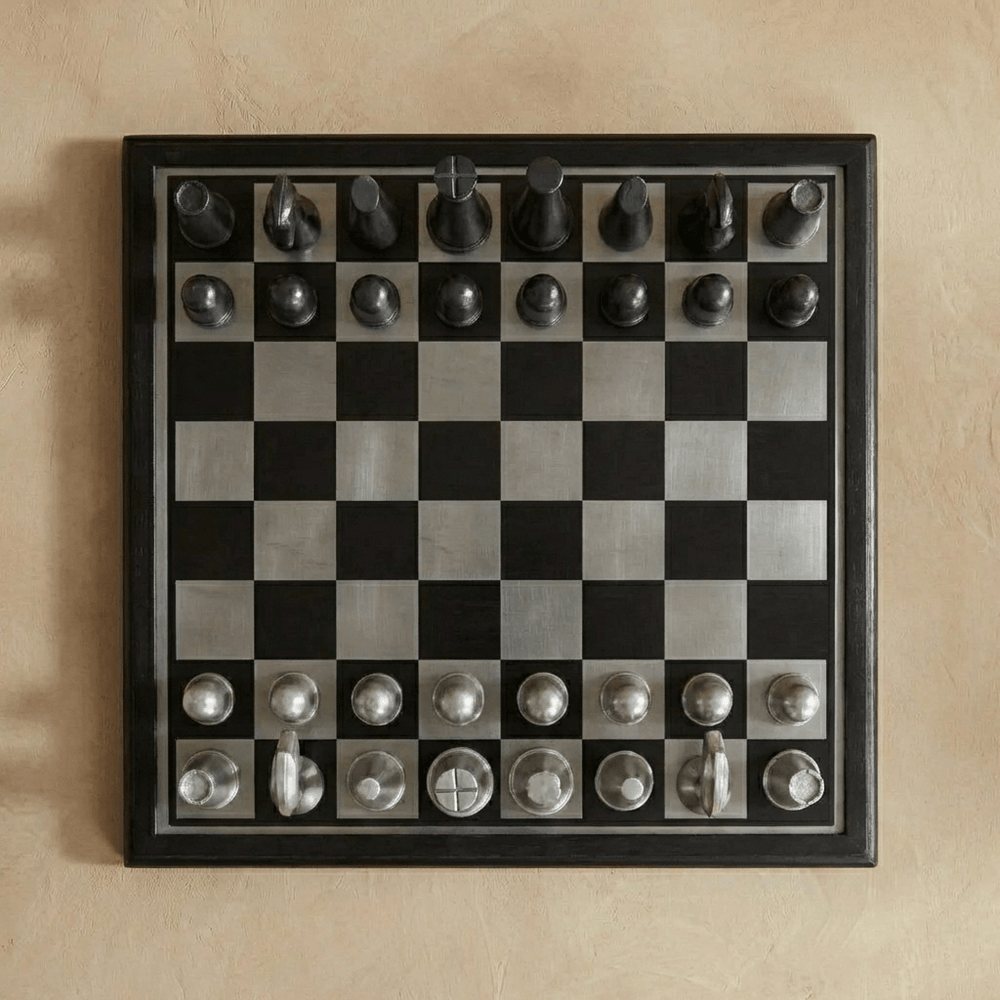 Art Deco Metallic Chess Set - Black and Silver Chess Set