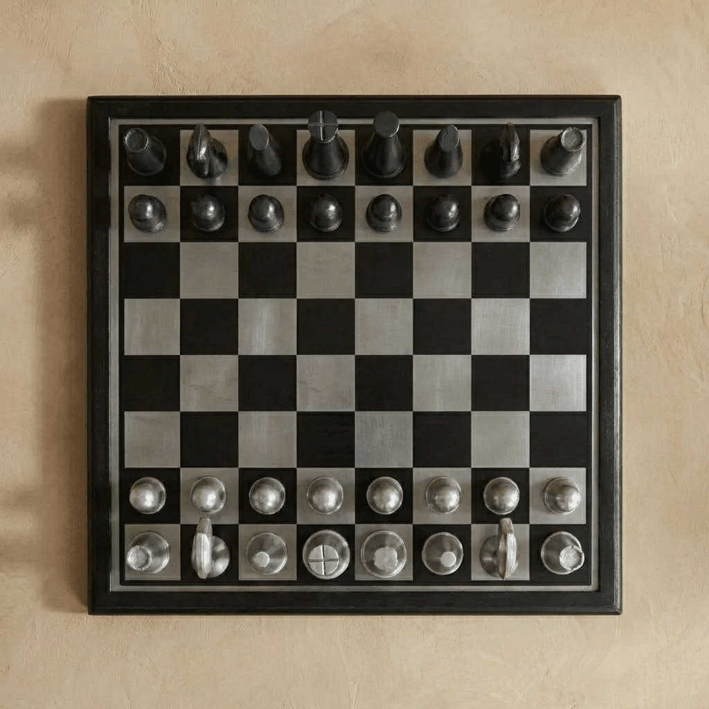 Art Deco Metallic Chess Set - Black and Silver Chess Set - Marble Cultures