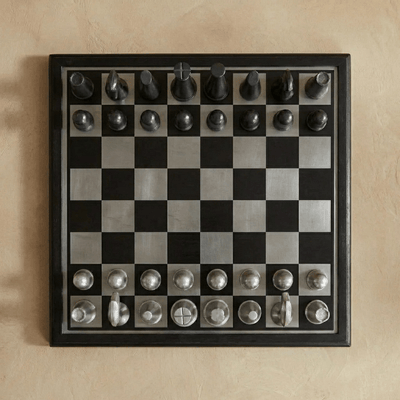 Art Deco Metallic Chess Set - Black and Silver Chess Set