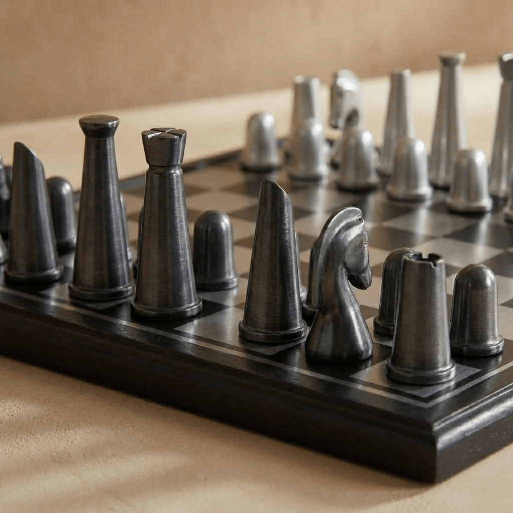 Art Deco Metallic Chess Set - Black and Silver Chess Set - Marble Cultures