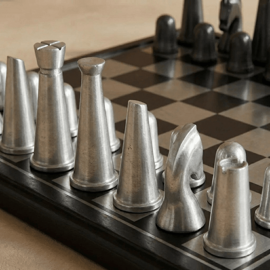 Art Deco Metallic Chess Set - Black and Silver Chess Set - Marble Cultures