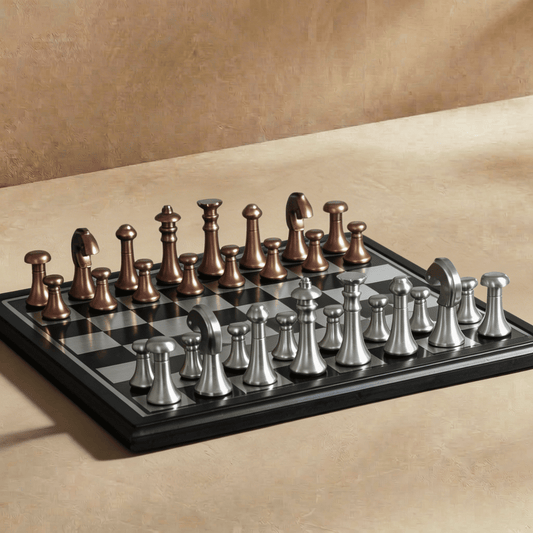 Copper and Silver Metallic Chess Set - Marble Cultures
