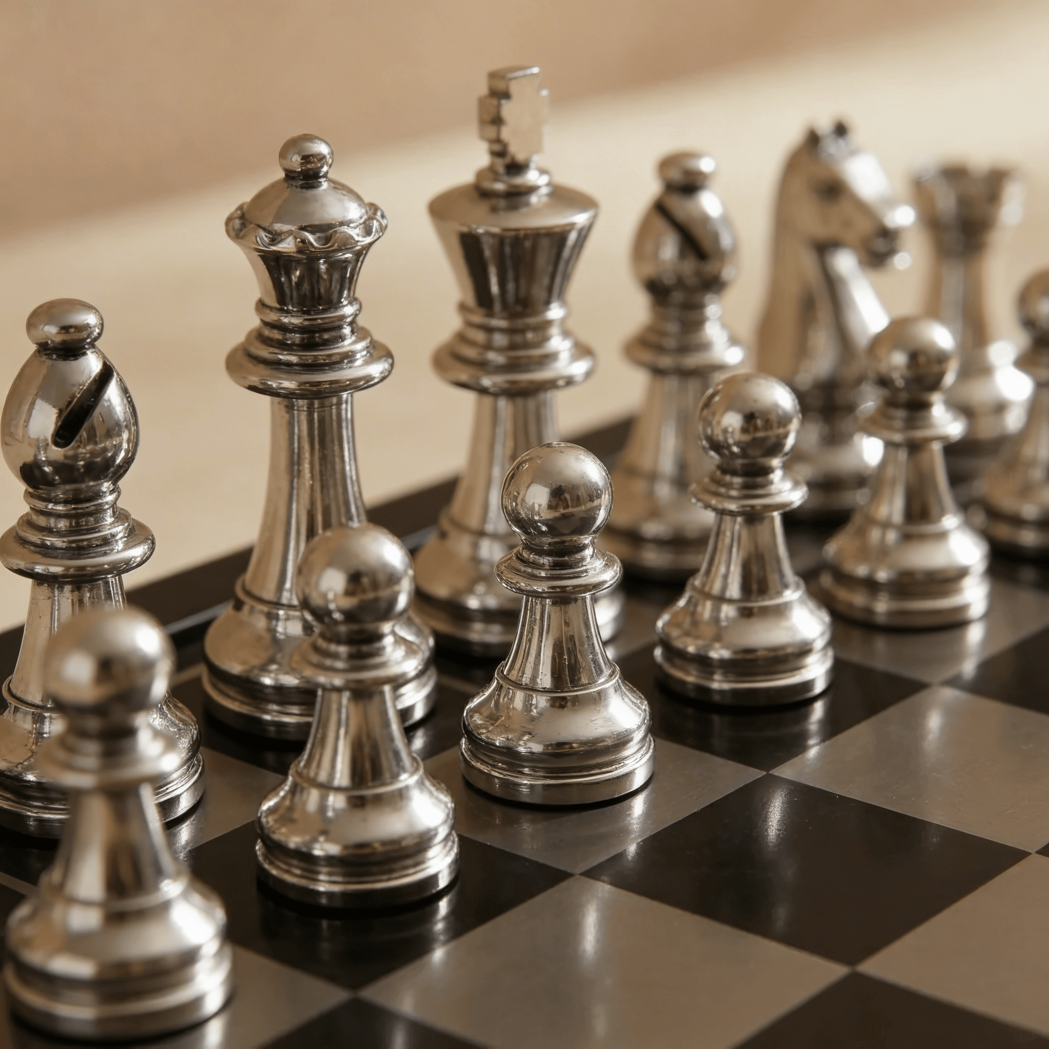 The English Opening - Black and Silver Metallic Chess Set - Marble Cultures