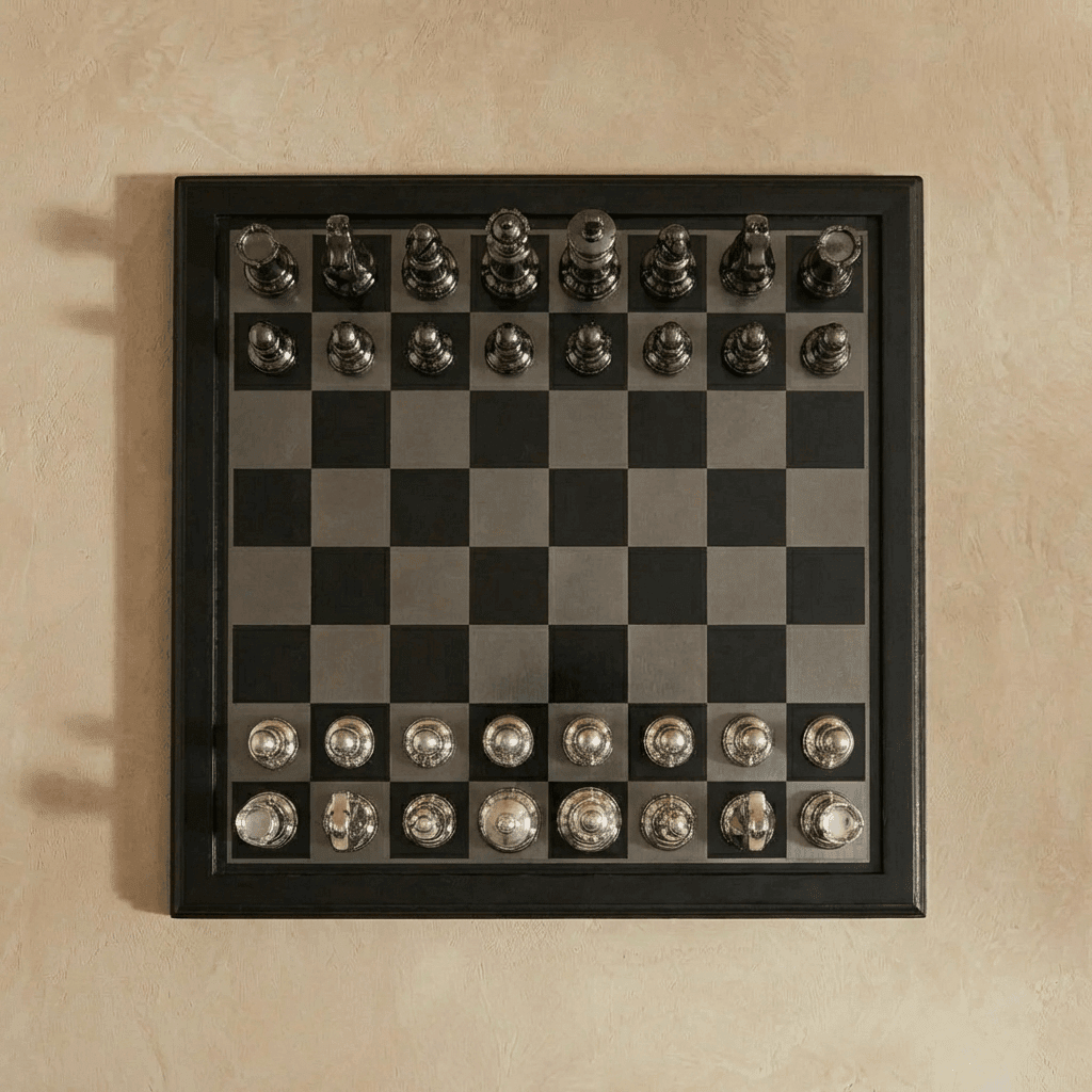 The English Opening - Black and Silver Metallic Chess Set - Marble Cultures