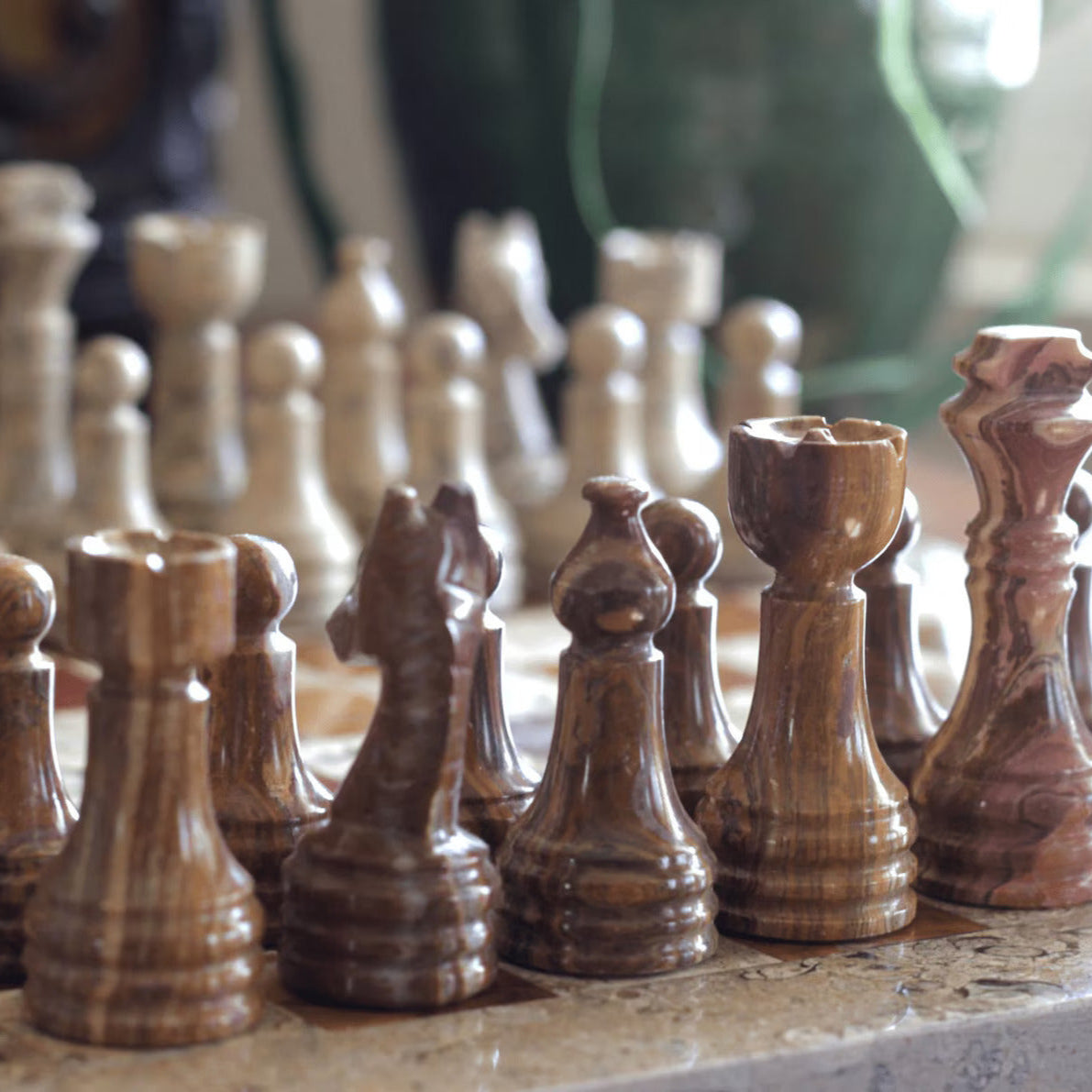 Marble Chess Set with Storage Case - Coffee and Brown