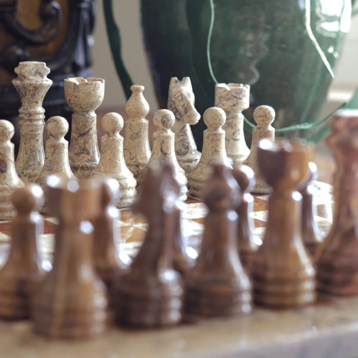 Marble Chess Set with Storage Case - Coffee and Brown