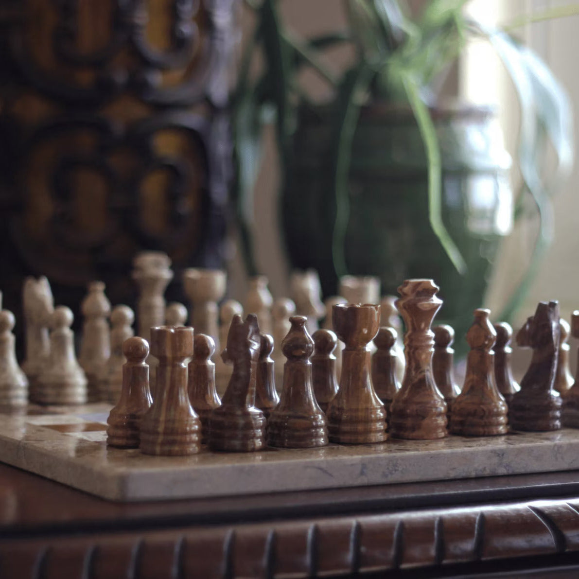 Marble Chess Set with Storage Case - Coffee and Brown