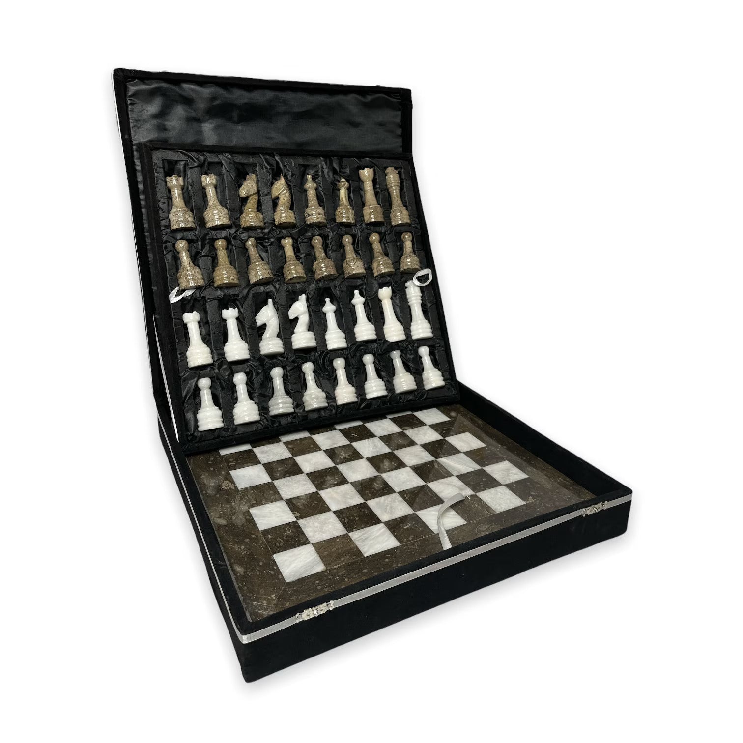 Marble Chess Set with Storage Case - Oceanic and White