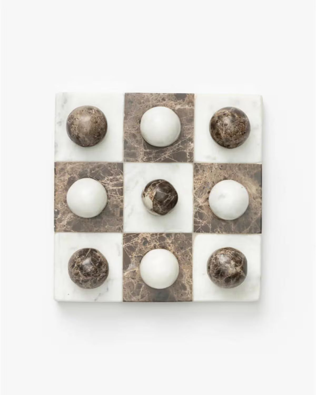 Italian Marble Tic Tac Toe Set (Brown and White)