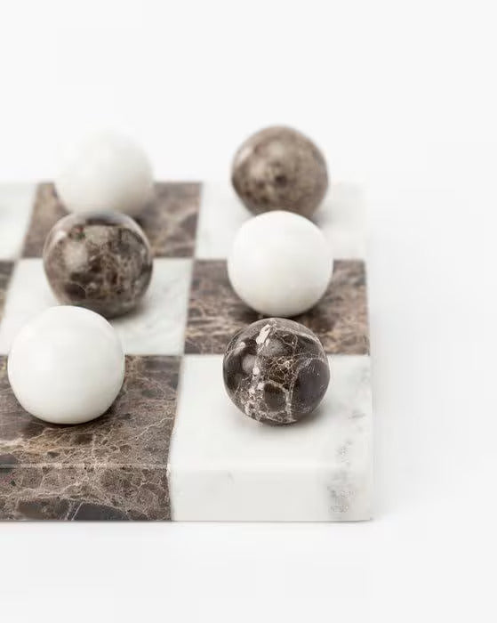 Italian Marble Tic Tac Toe Set (Brown and White)