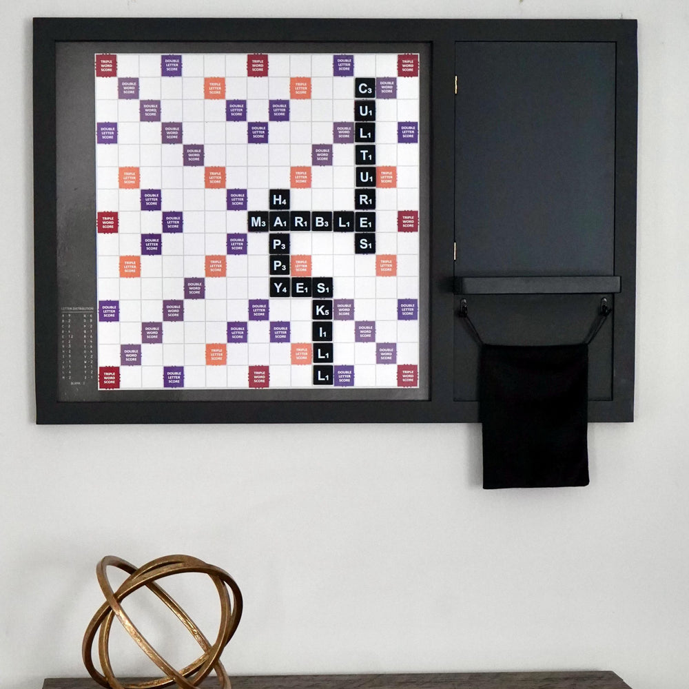Oversized Wooden Scrabble Wall Game: Magnetic Board, Chalkboard & Storage (32”x24”)