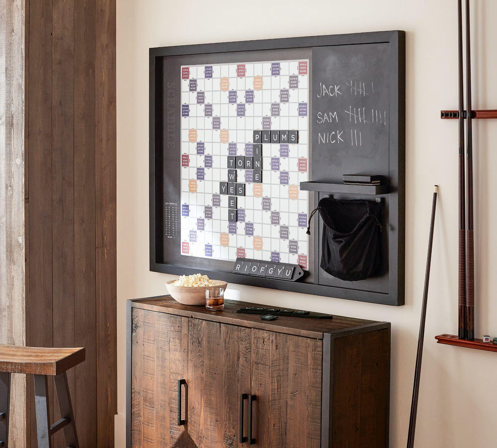 Oversized Wooden Scrabble Wall Game: Magnetic Board, Chalkboard & Storage (32”x24”)