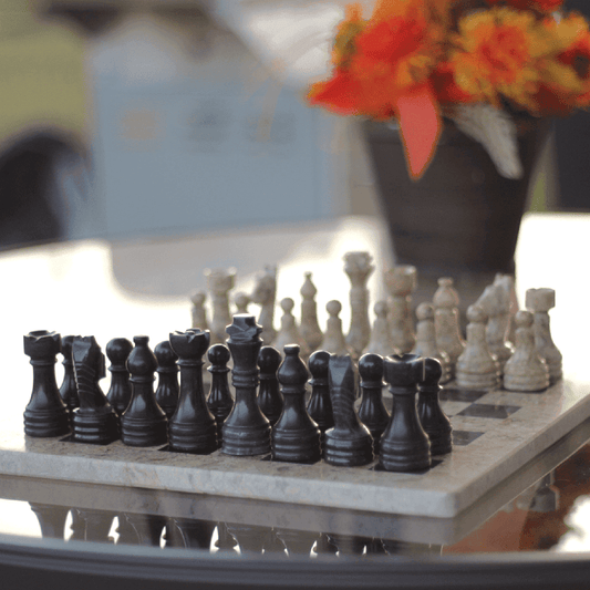 Marble Chess Set with Storage Case - Coral and Black - Marble Cultures