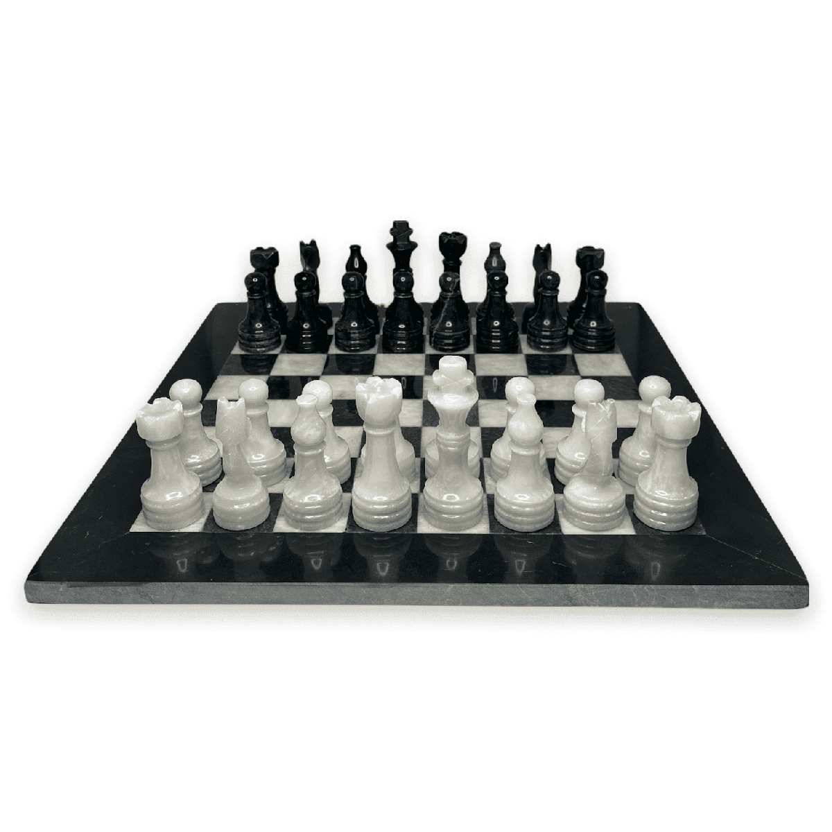 Marble Chess Set with Storage Case - Black and White - Marble Cultures