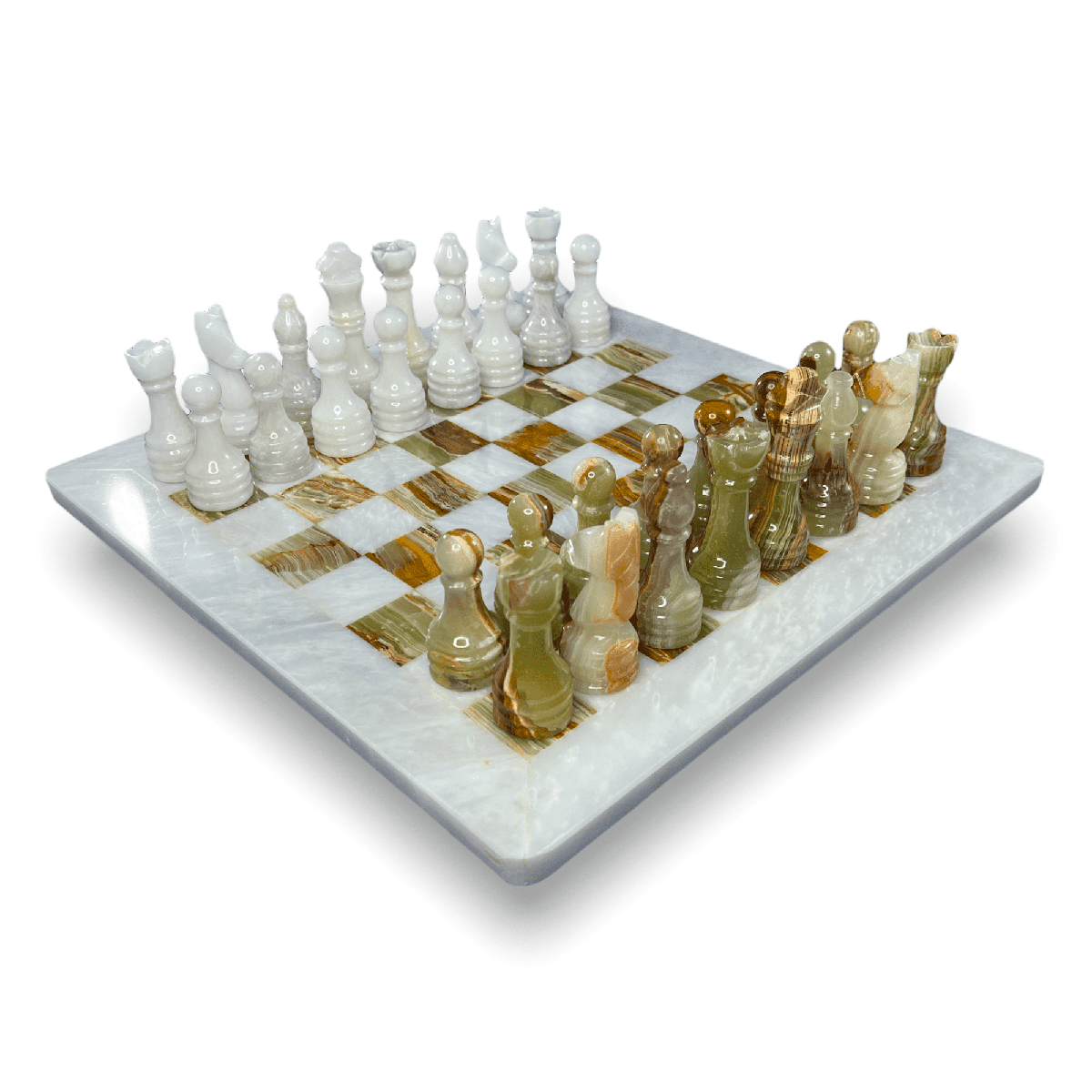 Marble Chess Set with Storage Case - White and Onyx - Marble Cultures