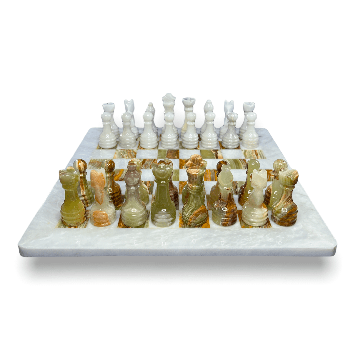 Marble Chess Set with Storage Case - White and Onyx - Marble Cultures