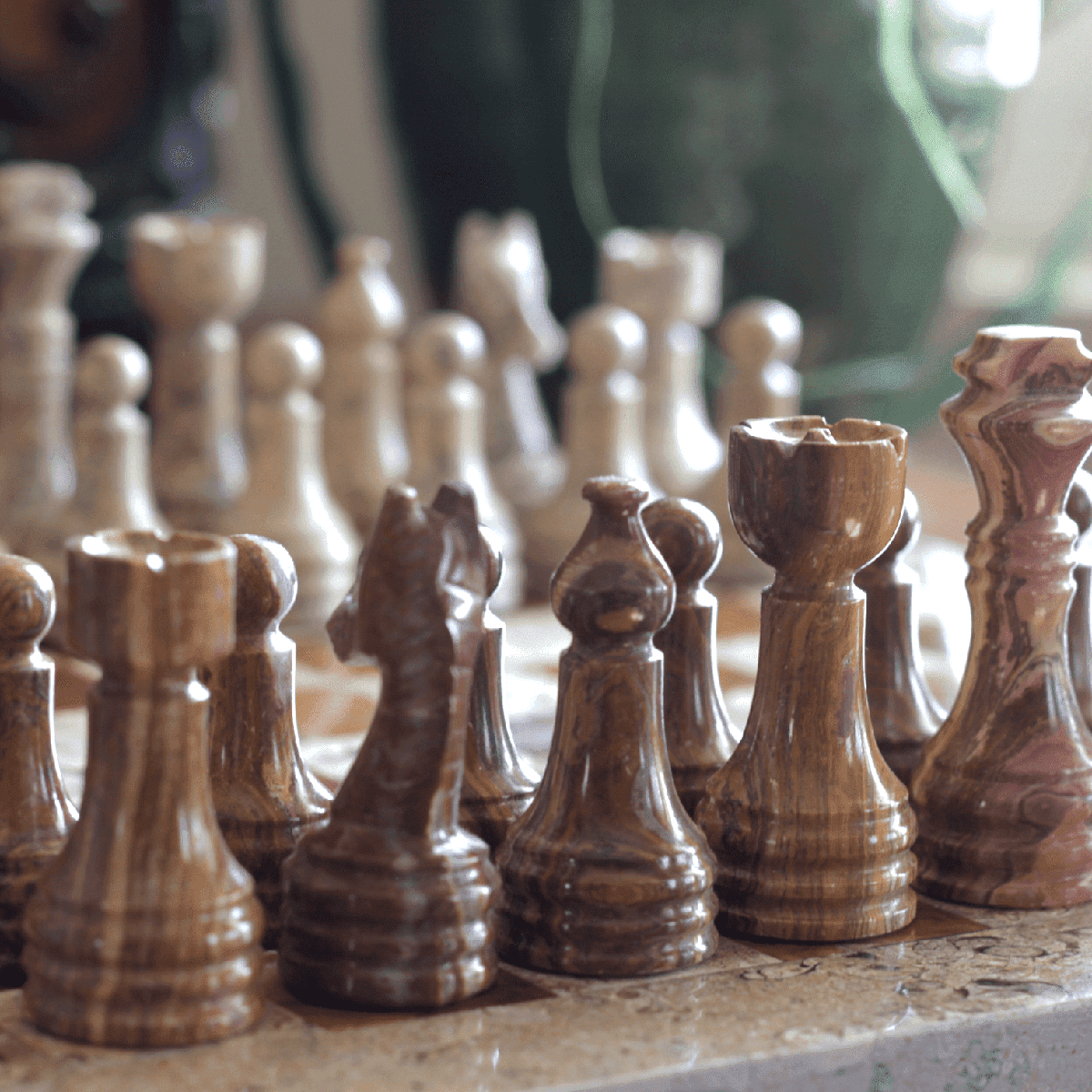 Marble Chess Set with Storage Case - Coffee and Brown - Marble Cultures