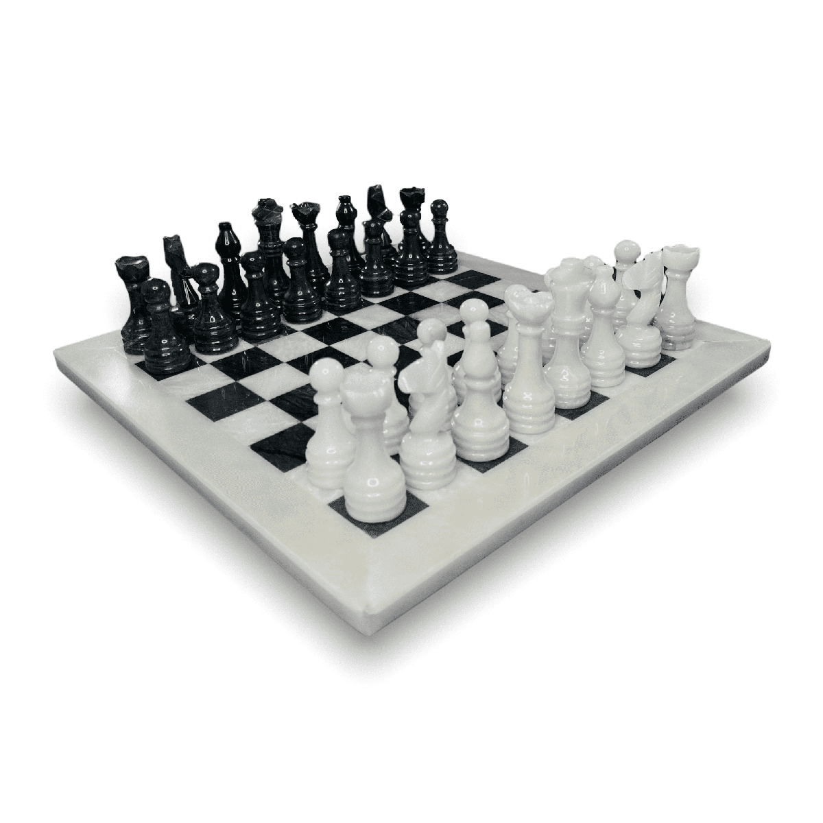 Marble Chess Set with Storage Case - White and Black - Marble Cultures